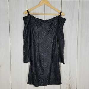 Vintage 1980's Roberta Black Lace Off Shoulder Dress